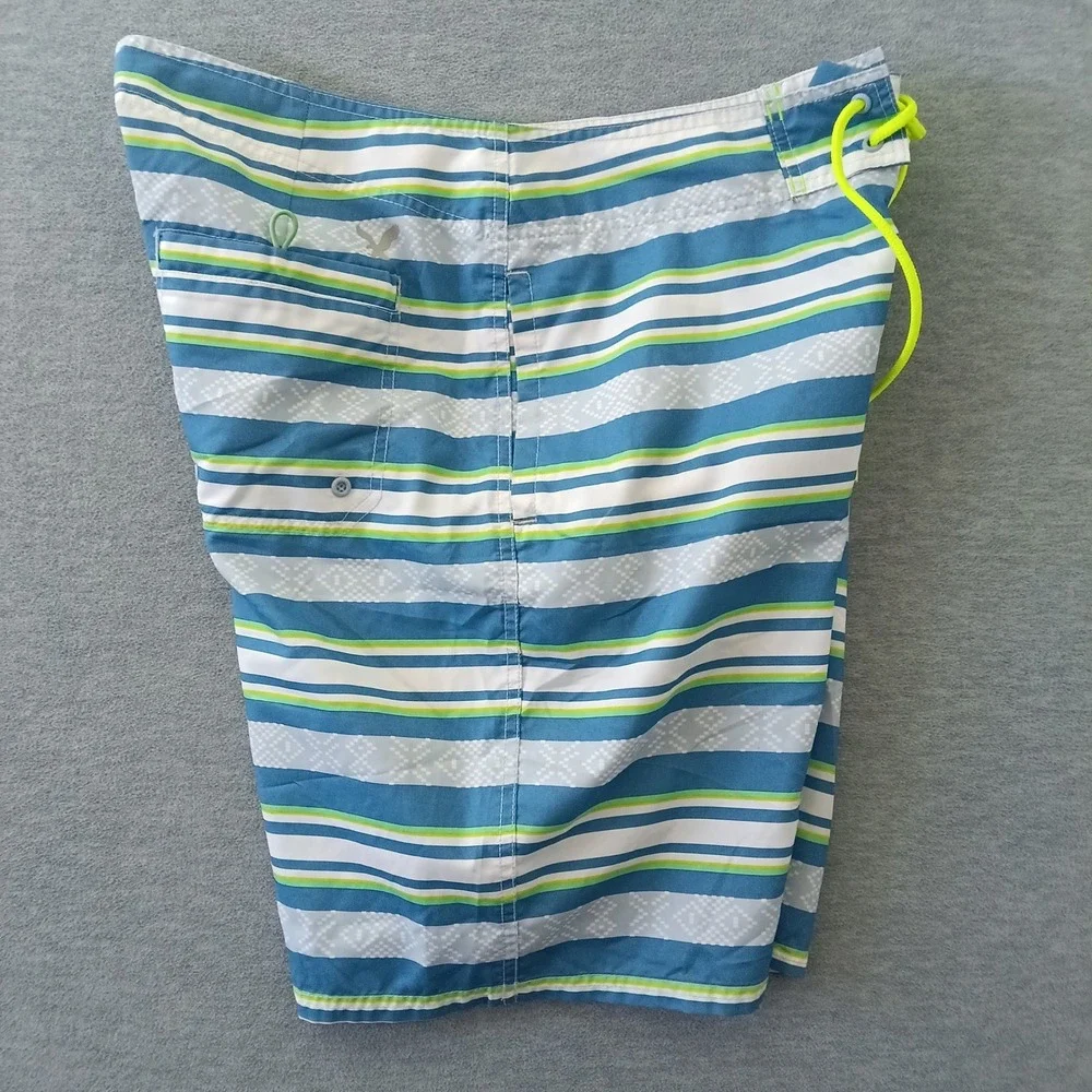 American Eagle Outfitters Blue Striped Board Shorts Mens Large Neon Drawstring
